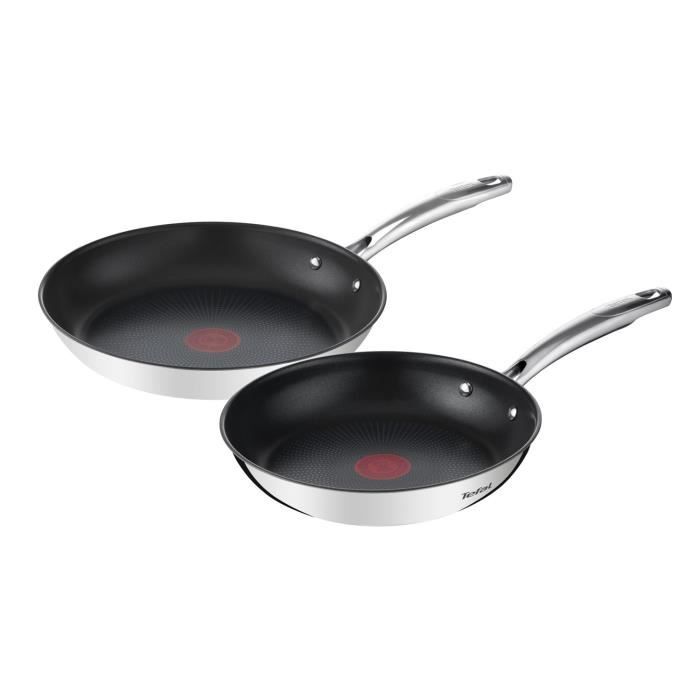 TEFAL G732S255 Lot de 2 poêles 24/28 cm, Induction, Revêtement extérieur inox, Revêtement intérieur 