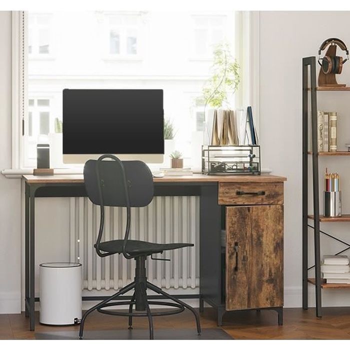 Bureau Avec Tiroir Et Placard De Rangement 130 X 55 X 75 Cm Style Industriel Assemblage Simple Metal Marron Rustique Lwd51x Achat Vente Bureau Bureau Avec Tiroir Et Placa