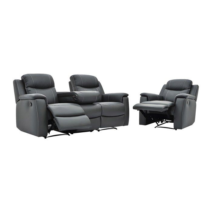 Canapé 3 places et un fauteuil relax EVASION en cuir - Gris