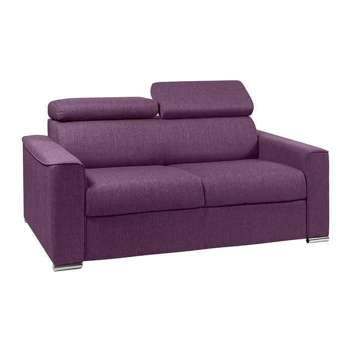 Canapé 2 places convertible express en tissu violet - couchage 120 cm - Matelas 18 cm avec mémoire de forme VIZIR