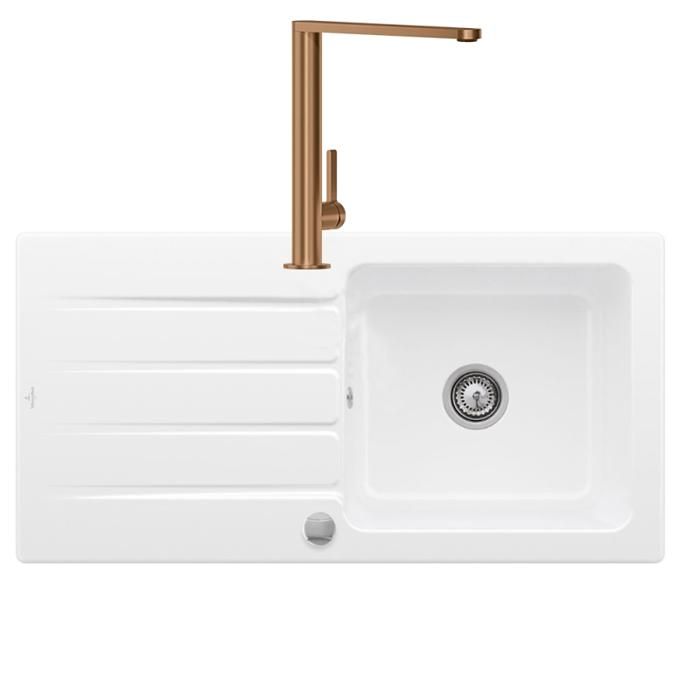 Evier 1 bac VILLEROY ET BOCH Architectura 60 vidage auto + Robinet de cuisine Finera