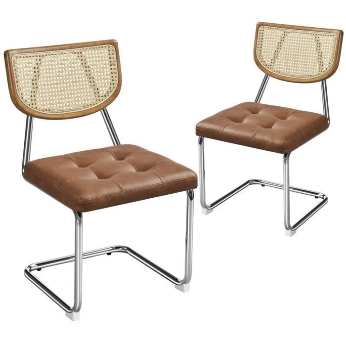 Lot de 2 Chaises de Salle à Manger Modernes Chaises de Cuisine avec Dossier en Rotin Tissé Pied en Métal Brun Rustique YAHEETECH