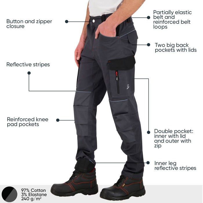 Pantalon Bwolf Daytona Pantalon de Travail Homme Stretch Pantalon Travail Homme Coton Elasthanne Nombreuses Poches Gris Cdiscount Pret a Porter