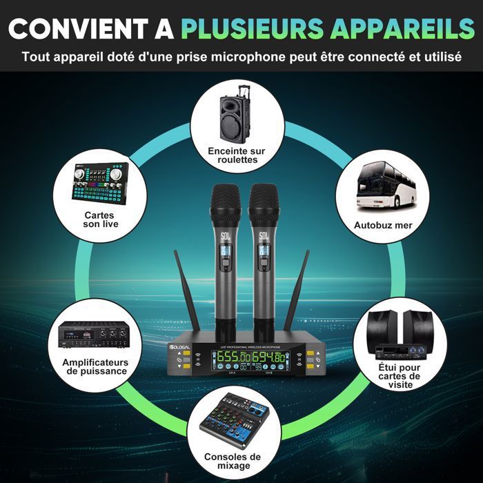 Rouge un pour un-Microphone sans fil UHF, 2 canaux, pour fête, karaoké