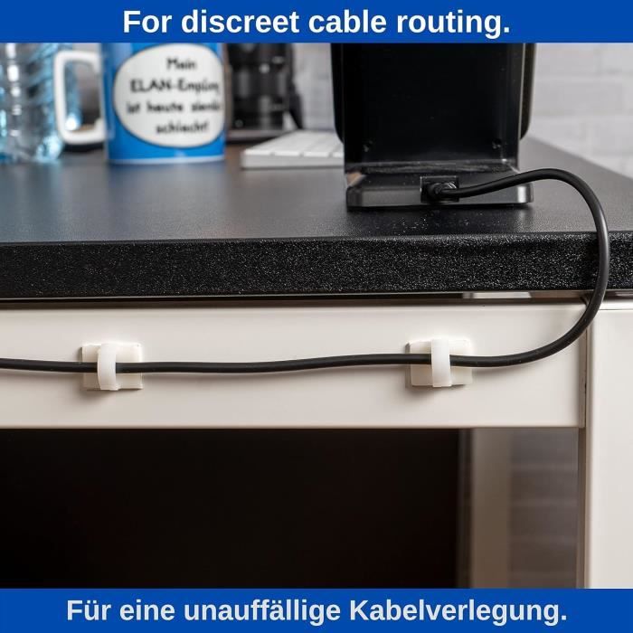 Clips Adhésifs Pour Gestion De Câbles - Lot De 25, Noir - Jusqu'à 10 Mm De Diamètre - Colle Forte, Sans Perçage