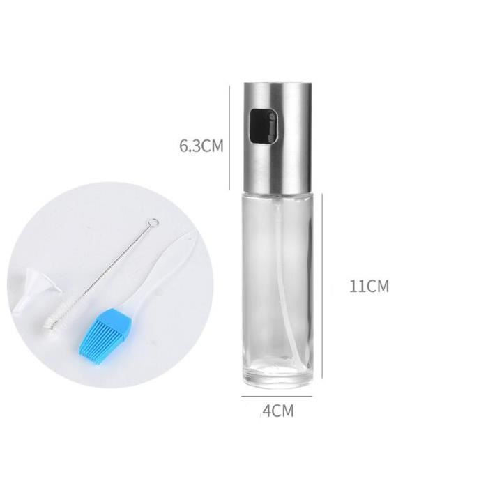 Vaporisateur Huile Cuisine 100 Ml – Bouteille Verre + Acier Inox, Pulvérisation Fine Et Uniforme, Étanchéité Parfaite – Argent