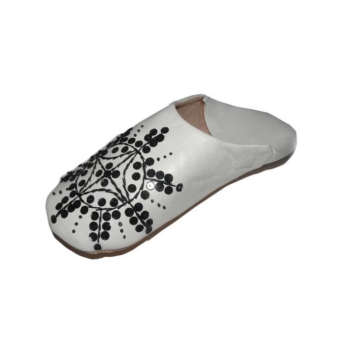Chaussure Babouche en Cuir Blanc pour Femme Fabriqu e la main