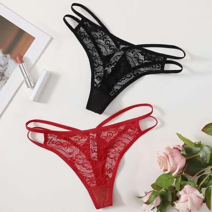 2 pi ces femmes Sexy Lingerie dentelle ouvert string culotte G
