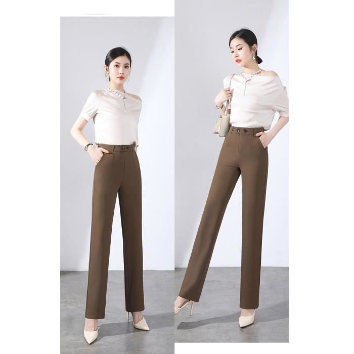 Pantalon Femme Coupe Droite Taille Haute Stretch Pantalon d
