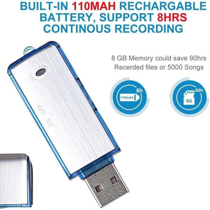 Dictaphone HD 8GB Enregistreur Vocal Stéréo Anti-Bruit