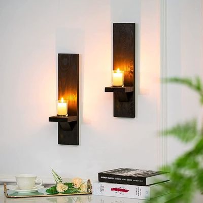 Lot De 2 Bougeoirs Muraux Heimvita - Métal Noir Vintage - Décoration Murale Rétro - 41x11cm