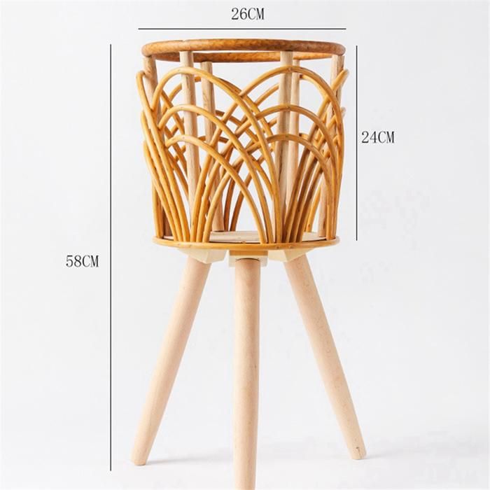 Pot De Fleurs En Rotin Avec Pieds - Support Plante Intérieur - Forme Fleur - Naturel