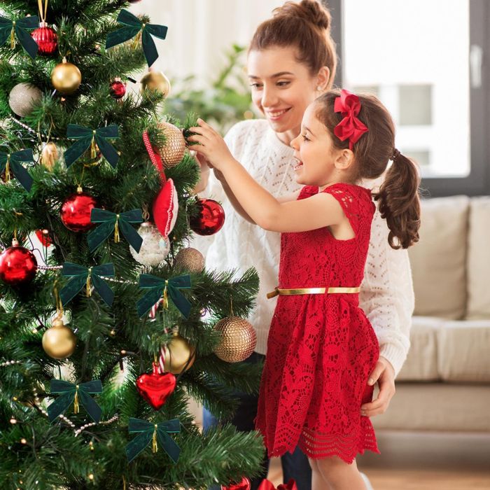 Accessoire Sapin Traditionnel Nœuds En Velours Rouge Pour Sapin De Noël - Lot De 20 Ou 24 | Décoration Festive Et Arts Créatifs Noeud Velours Rouge Sapin