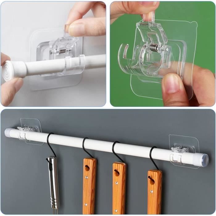 Blanc 30 Pcs Crochet Rideau Adhésifs, Plastique Support Tringle Rideaux Sans Percage Accroche Rideau Autocollants 96843401