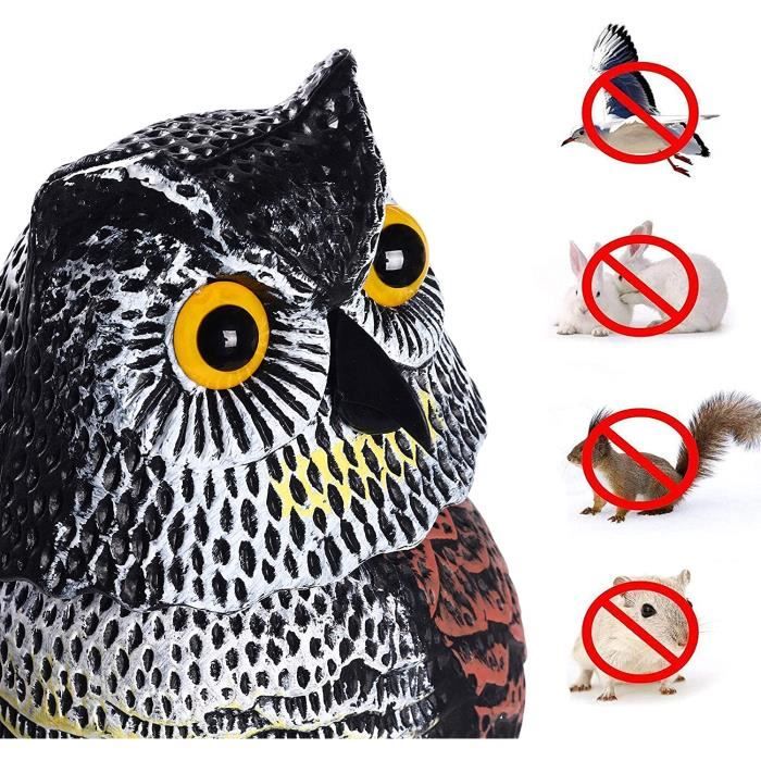 2 Épouvantails Hiboux Réalistes Avec Tête Rotative 360° - Répulsif à Oiseaux Pour Jardin, Balcon, Terrasse