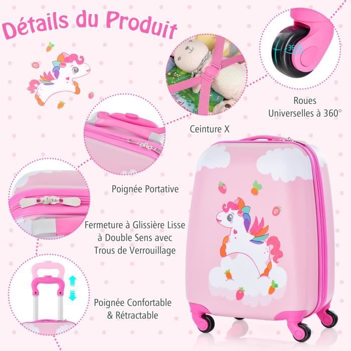 Valise Enfant Chat 5 Pièces - Cabine Avec Roues 360°, Sac à Dos, Sac à Lunch Et Oreiller - Pour Fille