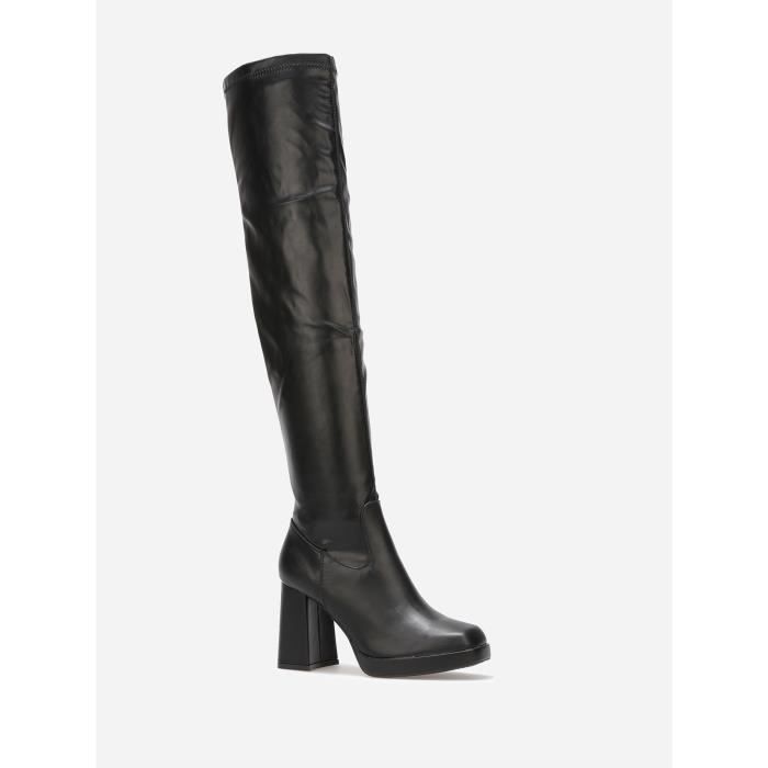 Cuissardes talon carr LA MODEUSE Noir Haute Zip