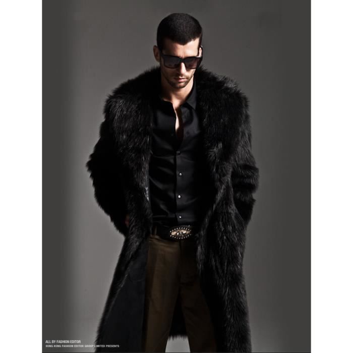 Manteau homme Section moyenne et longue Marque Imprime leopard Grand col en fausse fourrure