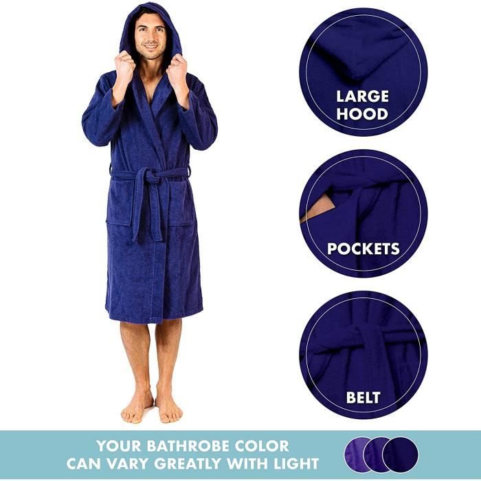 Peignoir De Bain Homme Twinzen - 100% Coton, Capuche, 2 Poches, Taille XS-XXL