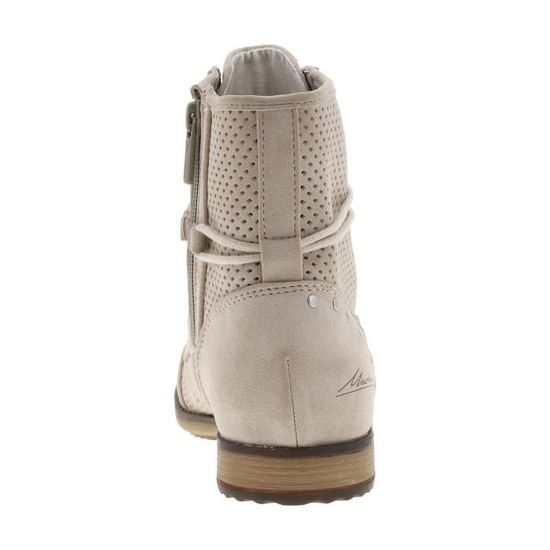 Bottines Femme Mustang Beiges Talon Plat avec Lacets Ronds