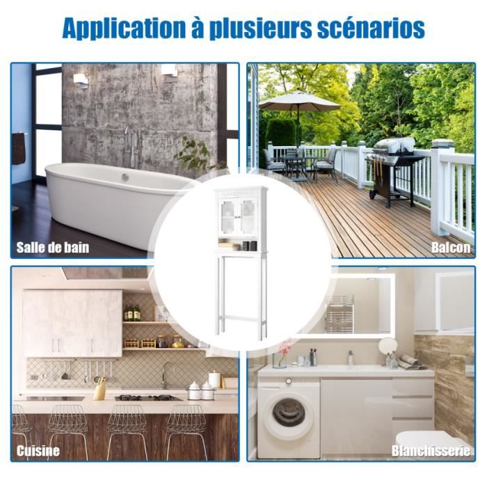 Meuble Machine à Laver Meuble Rangement Toilette COSTWAY Bambou - 62x23x170cm - 2 Portes étagère Ouverte - Naturel Rangement Salle De Bain Bambou - 2