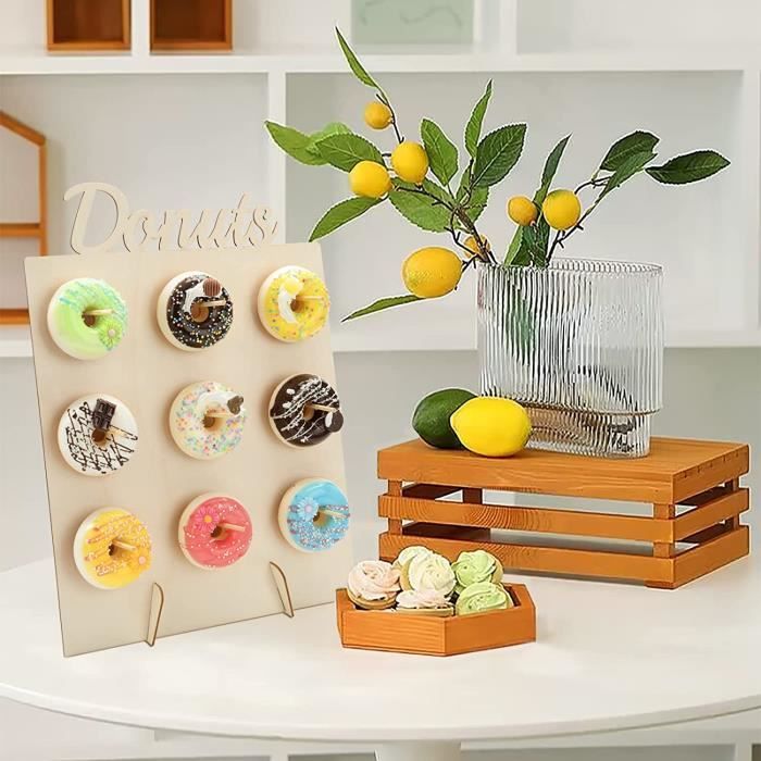 Support Donut Lot De 2 Présentoirs Muraux En Bois Pour Donuts - Idéal Anniversaire, Mariage Et Pâtisserie - 30x40 Cm Support Donuts