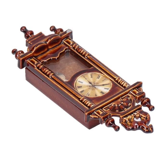 MagiDeal Horloge Murale Miniature 1:12 – Bois Et Alliage, Style Rétro, Accessoire Pour Maison De Poupée, 2,2x6 Cm