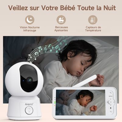GHB Babyphone Caméra Bébé Avec Moniteur 2,4" LCD - Vidéo Surveillance 2,4 GHz, Vision Nocturne, Capteur Température Et Communication Bidirectionnelle