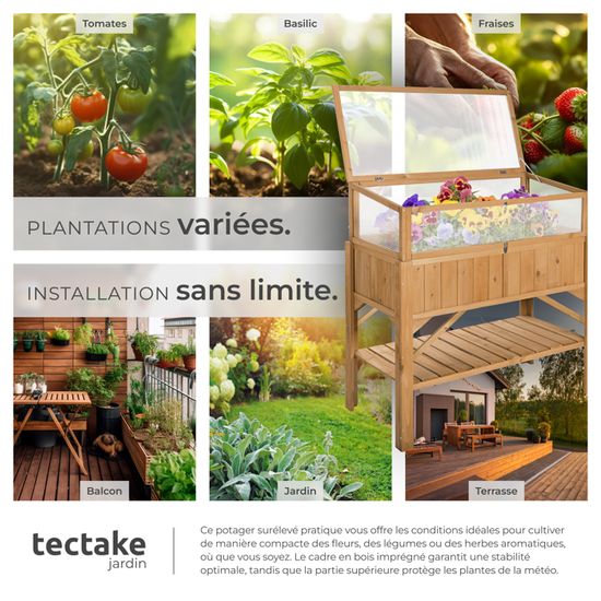 Carré Potager Surélevé TecTake 120x90x57 Cm – Jardin En Acier Galvanisé Anti-Rouille, Idéal Herbes Légumes Fleurs