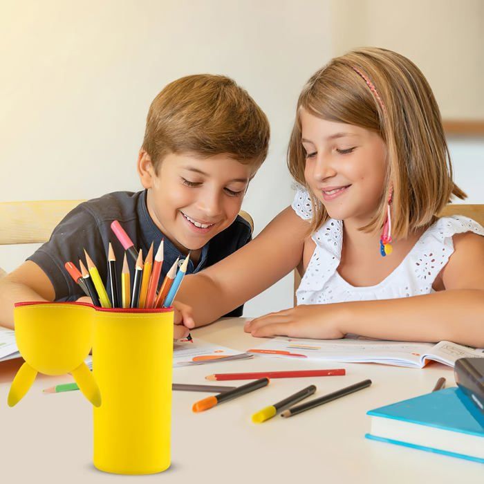 Trousse Scolaire En Silicone Tigre - Rétractable Et Portable - Avec Autocollants Animaux - Pour Enfants