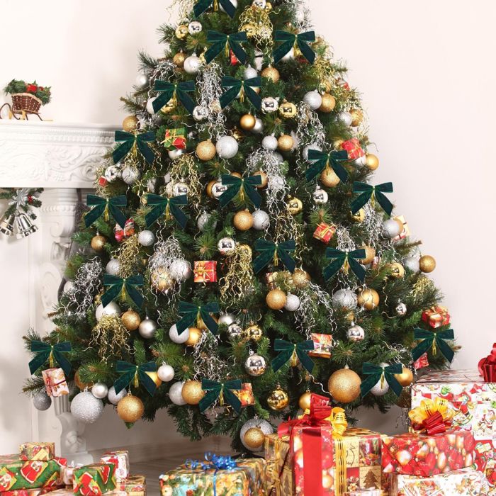 Lot De 24 Nœuds De Noël En Velours Rouge - Ornements Vintage Pour Sapin, Couronnes, Cadeaux Et Décoration Intérieure/extérieure