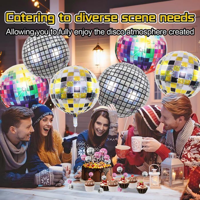 Galenecx 9 Pièces Ballon Disco, 22 Pouces Énormes Ballons Aluminium 4D, Ballon Disco Multicolore, Décorations de Fête, pour Rétro Dance Fête Mariage Anniversaire Carnaval