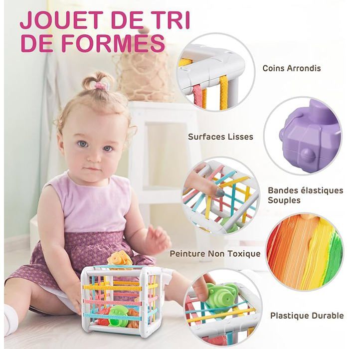 Jouet Montessori Fozcmisw 4 En 1 - Cube Et Anneaux à Empiler, Crabe