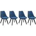 Lot de 4 chaises en velours NORA bleues avec coussin Bleu-0