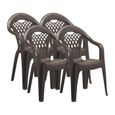 Lot de 4 chaises de jardin empilables en résine coloris Marron - Longueur 58 x Profondeur 54 x Hauteur 86 cm-0