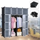 XMTECH Penderie avec Portes, Armoire de Chambre 16 Cubes, DIY Meuble de Rangement en Plastique, 140 x 35 x 140cm, Noir