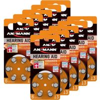 ANSMANN piles auditives taille 13 / PR48 - 60 piles zinc-air pour aides auditives - orange