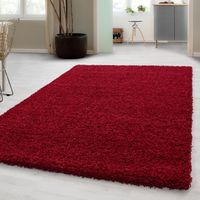 Teppium Tapis à poils hauts tapis shaggy unicolore de cmouleur unie tapis de cmouleur solide rouge [120 x 120 cm Rond] Ronde