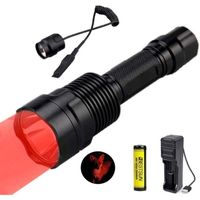 Red Hunting Flashlight, 800 Lumen 300 Yard Red Light Flashlight Torch Single Mode Waterproof Tactical Torch with Pressure Swi