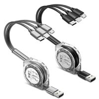 Multi-USB RéTractable Cable De Charge, Paquet De 2 Cables De Charge USB 3 en 1 Avec Port ip/Micro/Type-C,Les Tablettes 7 Utilisent