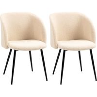 Chaises de visiteur design - lot de 2 chaises - piètement incliné effilé acier noir - revêtement effet laine bouclée beige