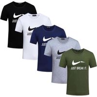 Lot de 5 Mode Tee Shirt Homme Imprimé Col Arrondi Manches Courtes - Noir/blanc/bleu/gris/vert