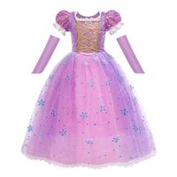 Robe de Princesse Fille Fée Raiponce - JUREBECIA - Tulle Maxi - Manches Bouffantes - Violet