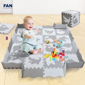 TAPIS DE JEU Tapis de jeu pour enfants - FAN - Set de 16 tapis en mousse EVA avec clôture - Gris - Intérieur