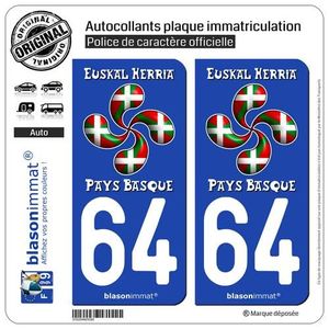 DÉCORATION VÉHICULE 2 Autocollants plaque immatriculation Auto 64 Pays