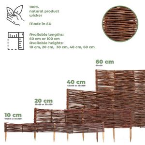 BORDURE 10 x Bordure de parterre en saule BOGATECO | Longueur 100 cm & Hauteur 20 cm | Bordure de pelouse en bois