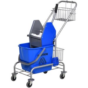 CHARIOT DE MÉNAGE HOMCOM Chariot de lavage chariot de nettoyage professionnel en acier presse à mâchoire seau + rangements bleu