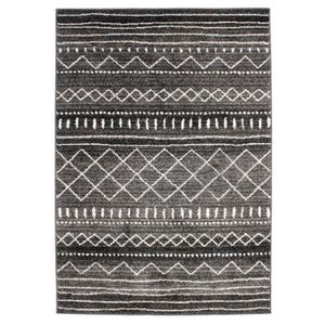 TAPIS DE COULOIR VENISE - Tapis aspect laine aux motifs ethnique style berbère 133 x 190 cm Noir