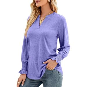 T-SHIRT T-shirt femme automne - Marque - Col V - Manches longues - Violet