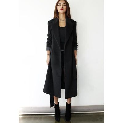 manteau femme long noir laine
